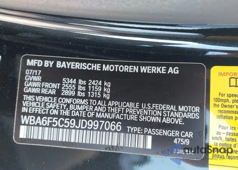 2018 BMW 650I z USA, uszkodzony, nr VIN WBA6F5C59JD997066